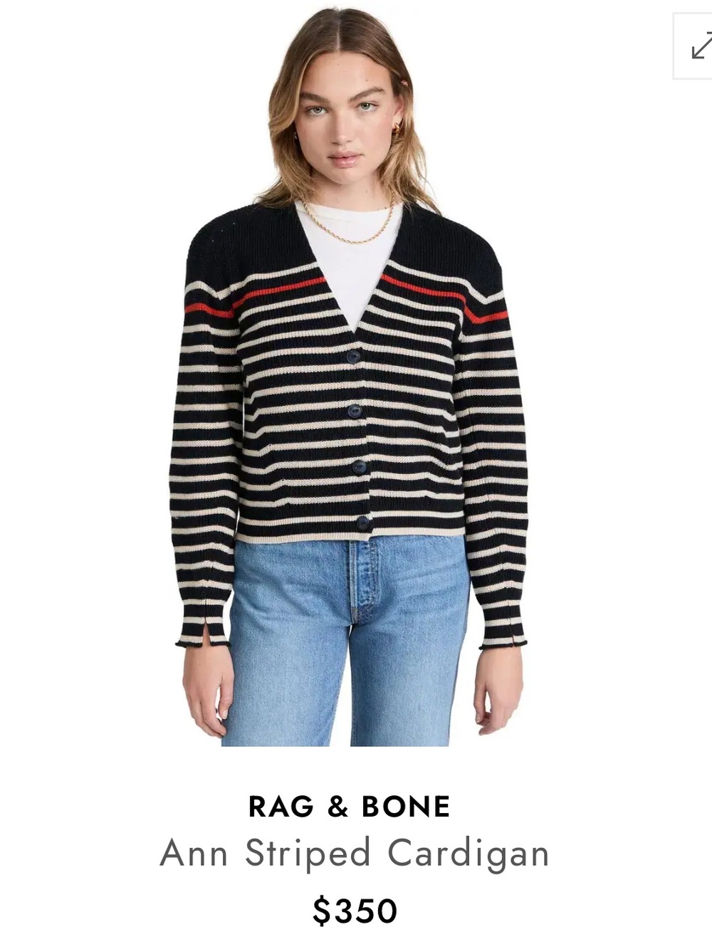 Rag & Bone Ann striped cardigan navy blue white red stripes Americana sweater - Picture 2 of 11